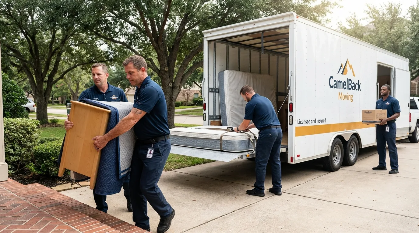 Crew loading residential truck for cross-state move from Franklin, ME