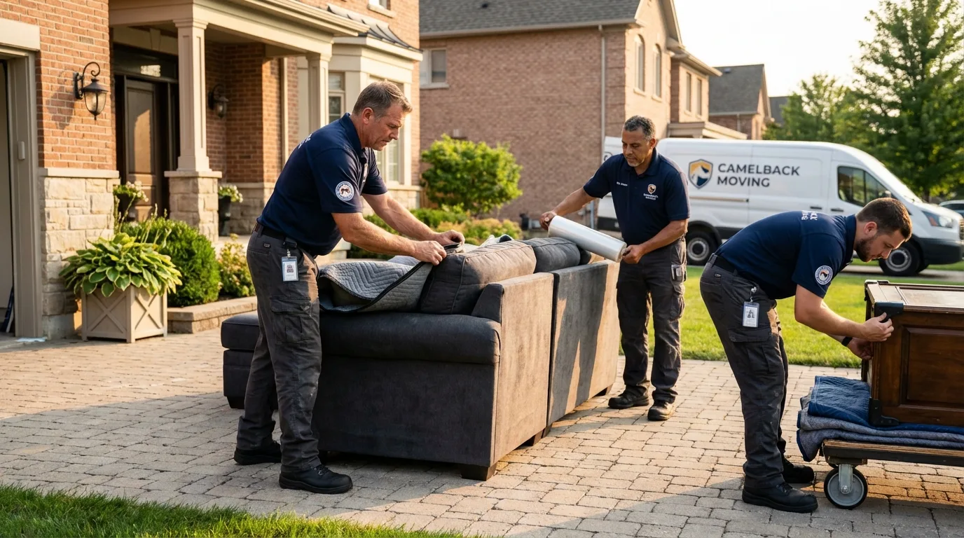Large estate moving crew wrapping furniture in Franklin, ME
